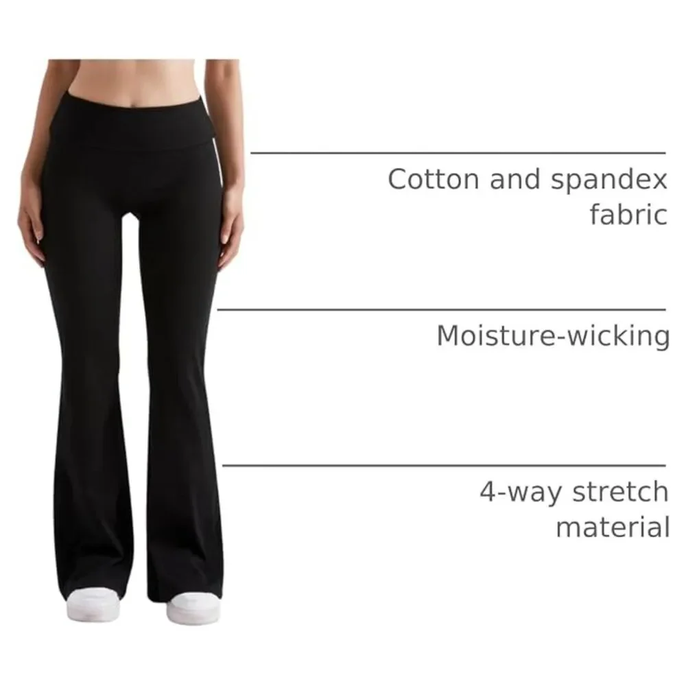 MOOSLOVER Black Foldover Flare Leggings | Y2K Low Rise Bootcut Yoga Pants